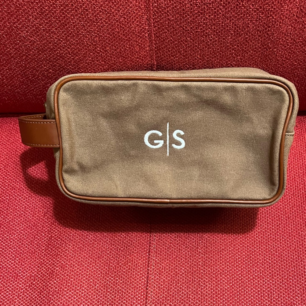 Mark & Graham Men's Toiletry Dopp Kitt Travel Bag Brown Leather & Canvas